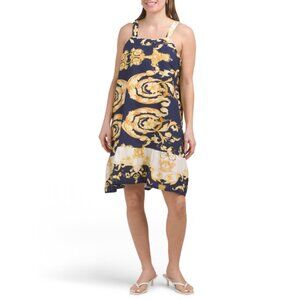 FRANCESCA BETTI Italy Linen Blend Sleeveless Flounce Hem Mini Dress